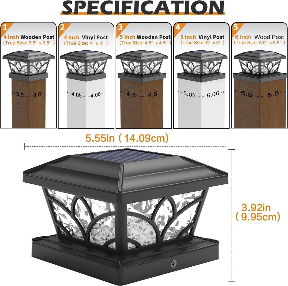 SIEDiNLAR Flickering Flame Solar Post Cap Lights 4 Modes 4 Pack (Black)