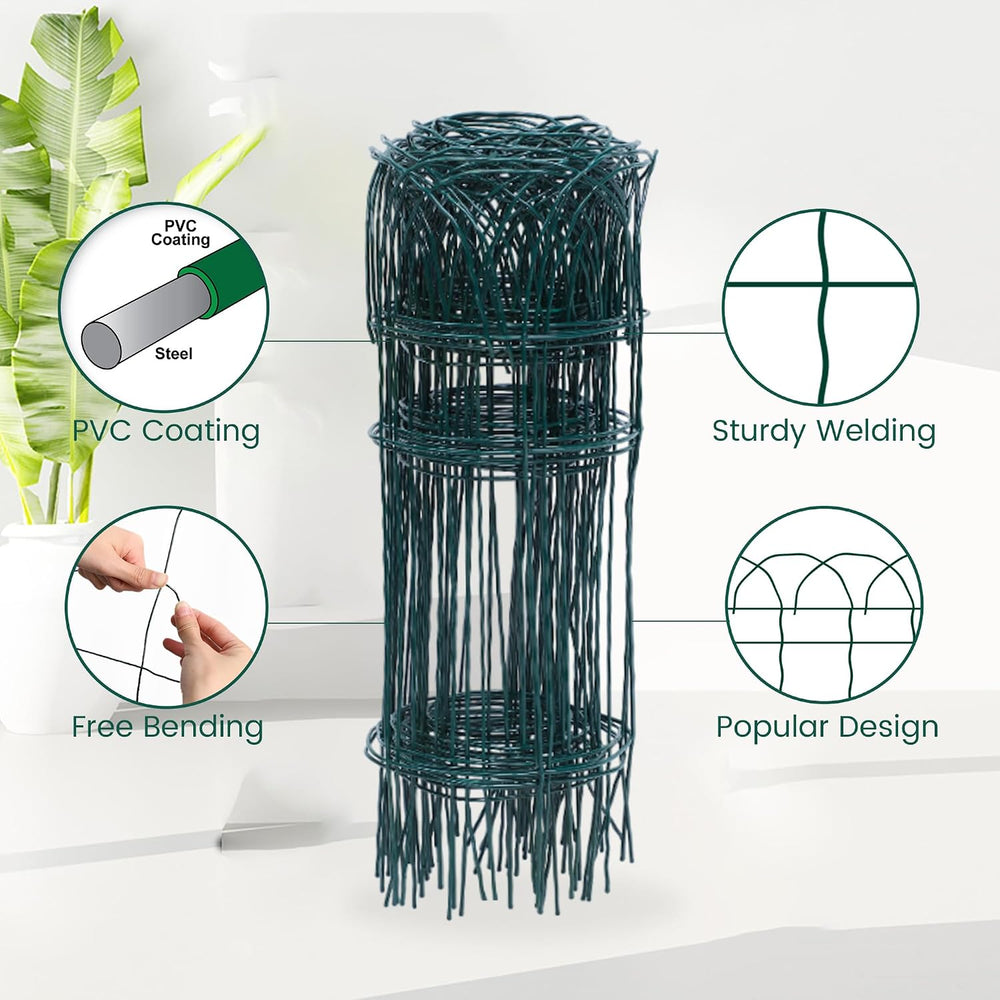 PROWORX Green Small Garden Fence Border Curve Wire Fencing 14”x40’(2 Rolls)