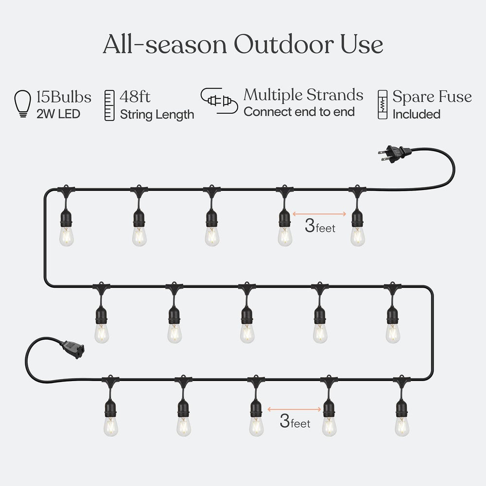 Brightech Ambience Pro LED Outdoor String Lights - Commercial Grade Waterproo...