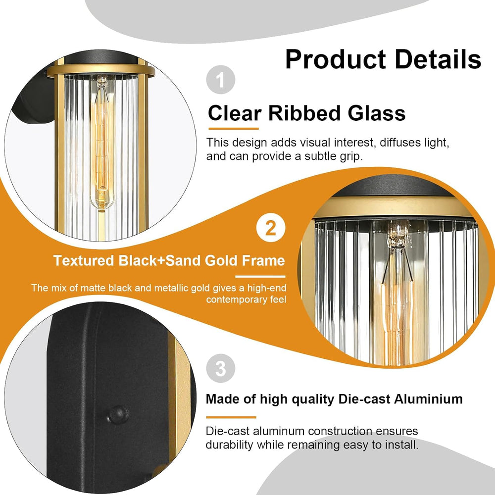 ALVIME 2 Pack Modern Gold & Black Outdoor Wall Sconces, 15 Inch Waterproo...