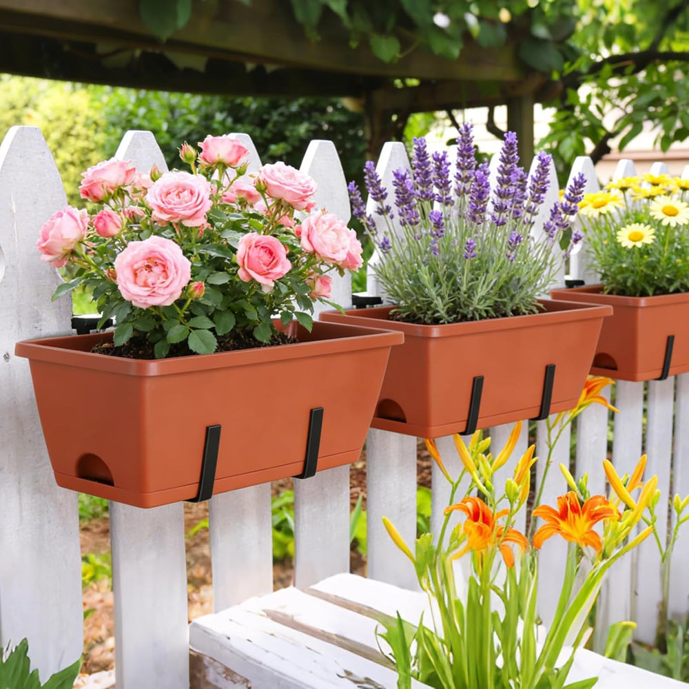 CADUKE 6 PCS Railing Planter Boxes Red Window Planter Boxes with Bracket