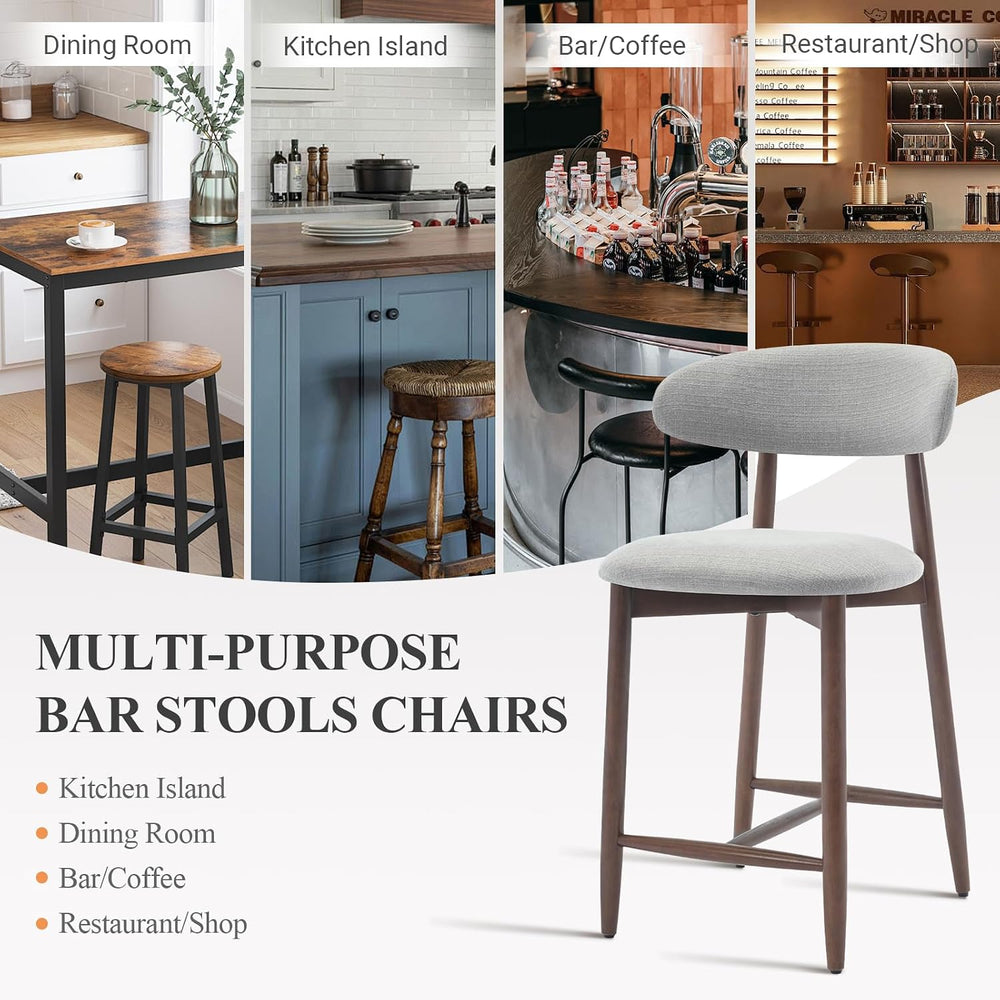 COLAMY Wood Bar Stools Set of 4, Counter Height Bar Stools, Mid Century Moder...