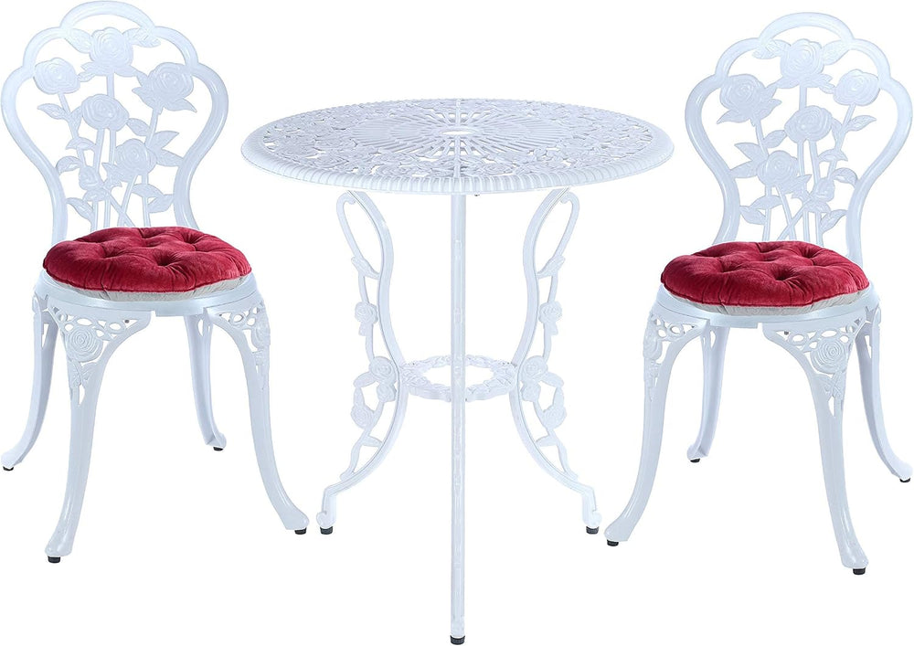 Mandolin White Rose Cast Aluminum 5 Piece Patio Dining Bistro Set