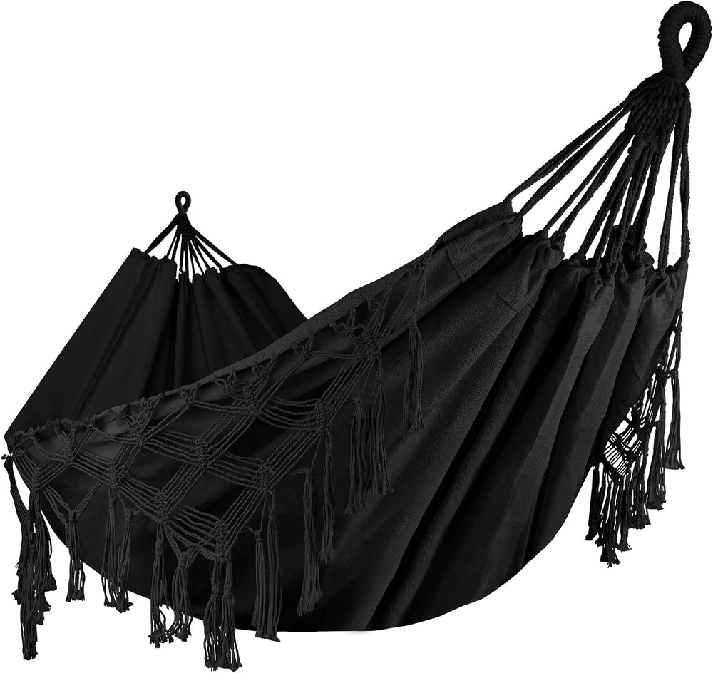 Bellzacasa Double Hammock, Heavy Duty 500 lb Load Capacity Tassels and Fishta...