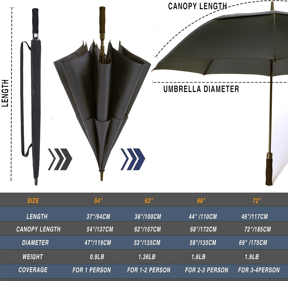 SIEPASA 62/68/72 Inch Large Golf Umbrella Windproof Waterproof Auto Open