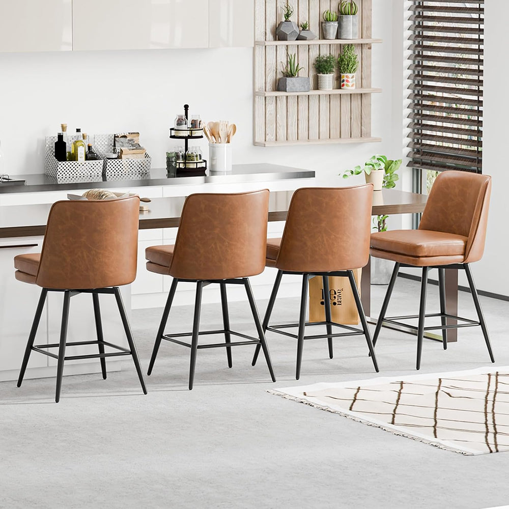 VINGLI 26" H Swivel Barstools Set of 3, PU Faux Leather Upholstered Coun...