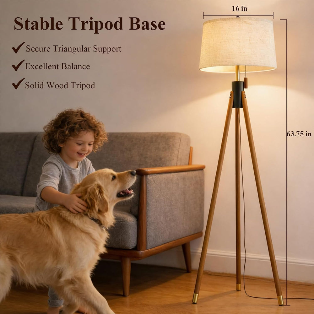 MOFFE Mid Century Tripod Floor Lamp with Pull Chain,Black & Gold Finish