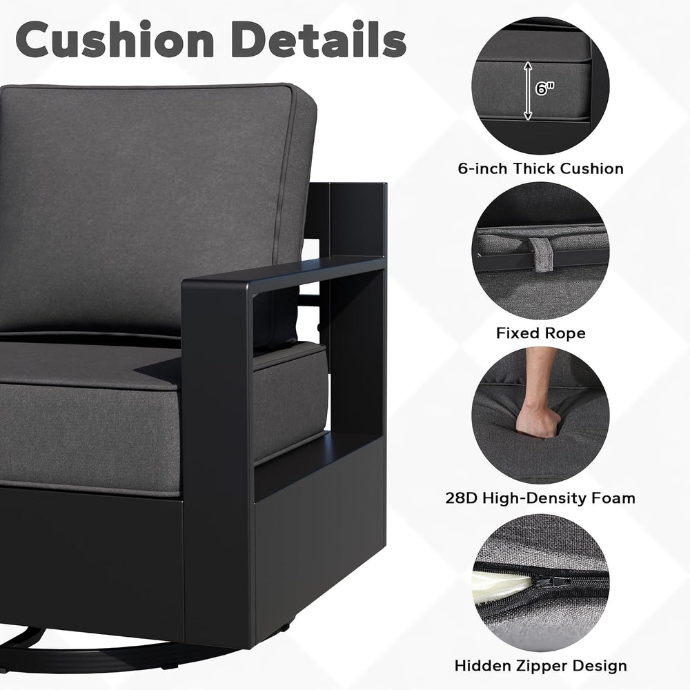 Aluminum Patio Swivel Chair - Outdoor Swivel Rocking Chair with 6" Thick...