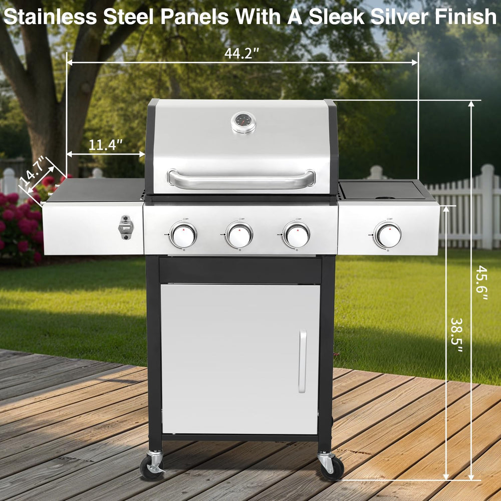 3 Burner Propane Gas Grill, 39,000 BTU Outdoor BBQ Grill with Side Burner and...