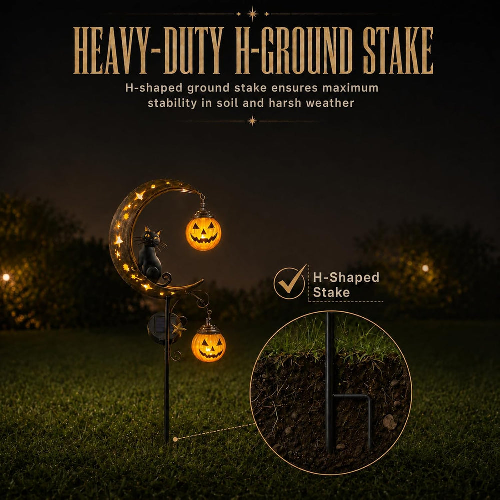 2 Pack Solar Halloween Pumpkin Moon Black Cat Garden Stake Lights Outdoor