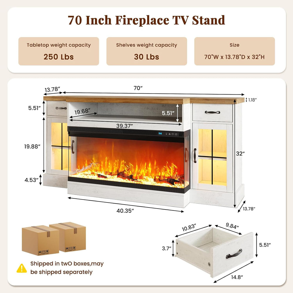 70" Fireplace TV Stand for TVs Up to 80" & Adjustable Shelves, ...