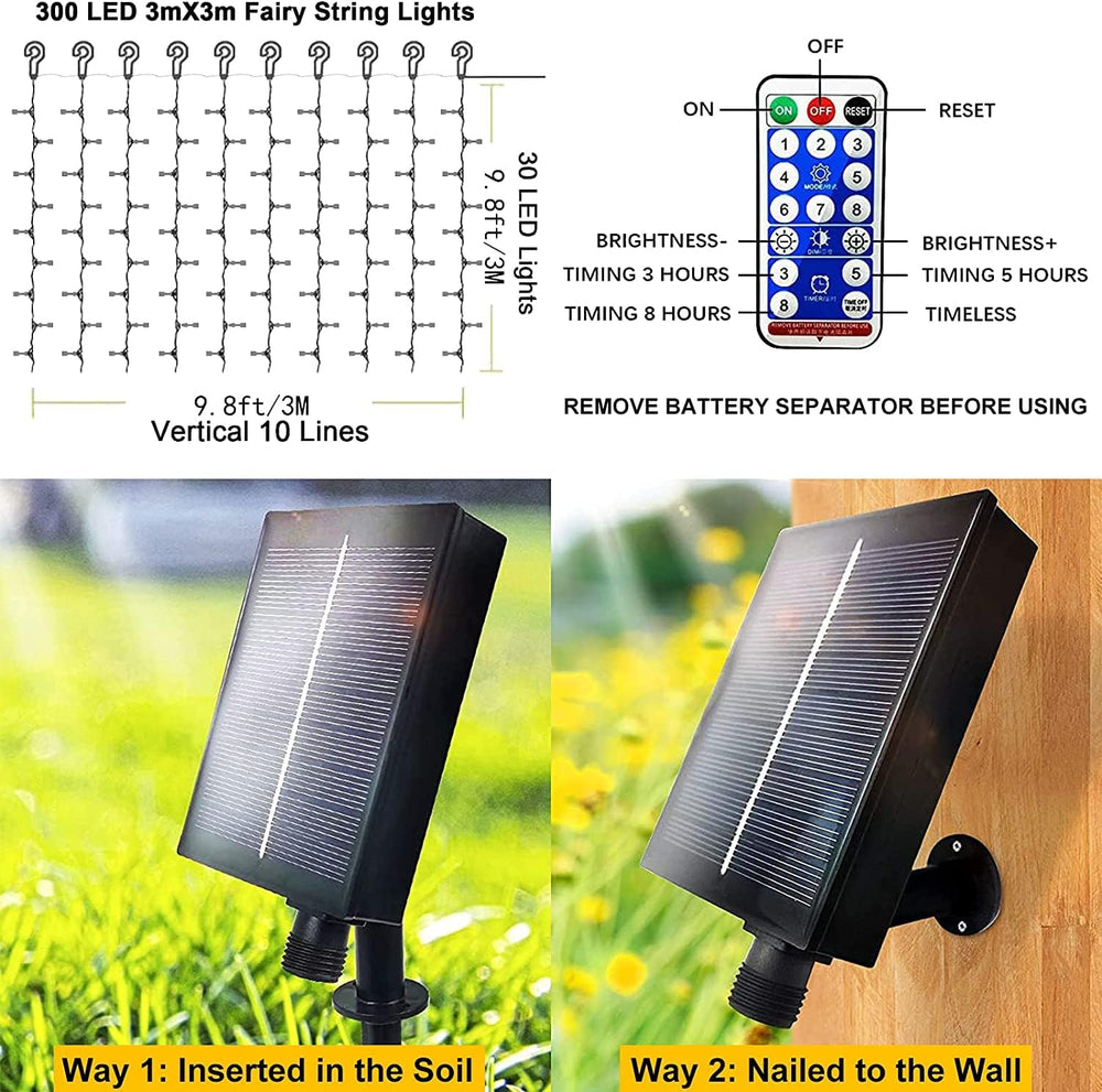 2 Pack Solar Curtain Lights Outdoor Garden Fairy String Lights 300 LED 8 Mode...