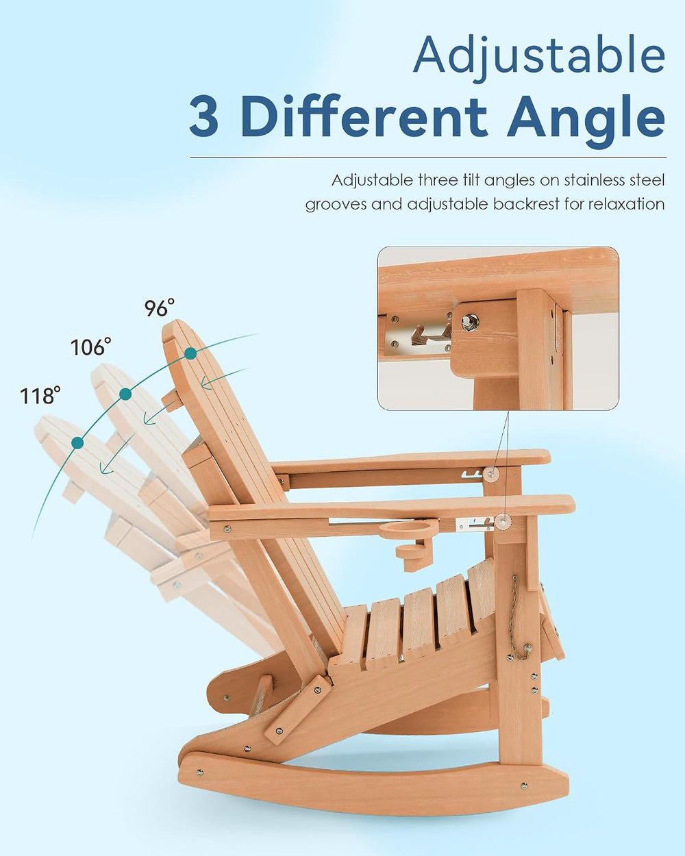 Adjustable Adirondack Rocking Chair with Retractable Ottoman, 4-in-1 Multifun...