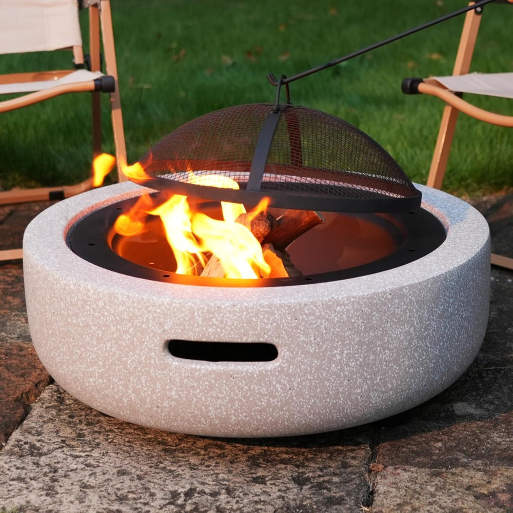 Round Wood Burning Concrete Outdoor Fire Pit for Patio-22