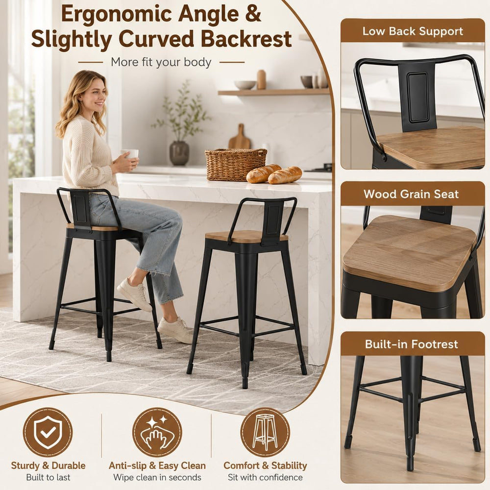 Yongchuang 24" Metal Barstools Set of 4 Counter Bar Stools with Wood Top...