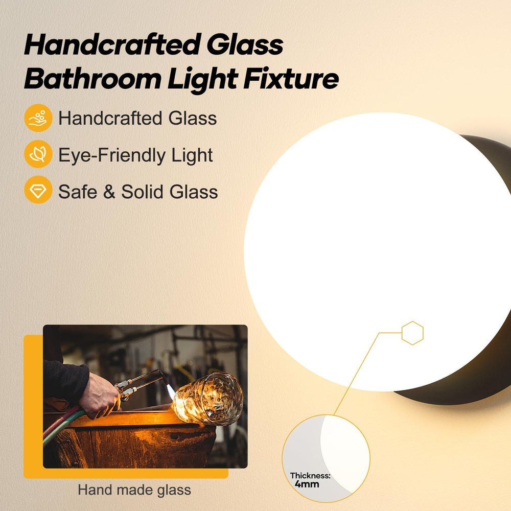 2 Pack Modern Matte Black Wall Light Fixtures, Mid-Century Globe Glass Wall S...