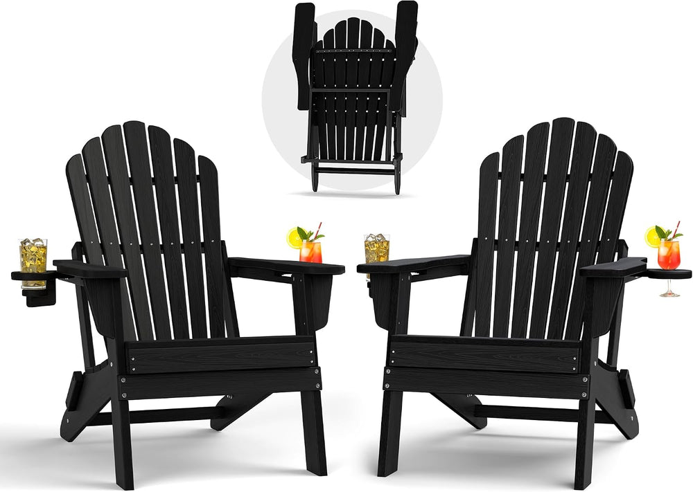 Plawdlik HDPE Folding Adirondack Chair Set of 2, Heavy Duty Outdoor Patio Cha...