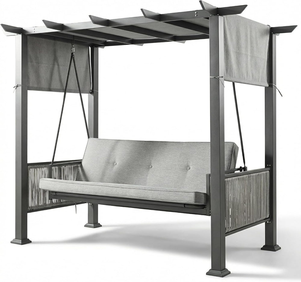 Pamapic 2-in-1 Convertible Porch Swing Bed, 3-Seat Elegant Patio Swing with W...