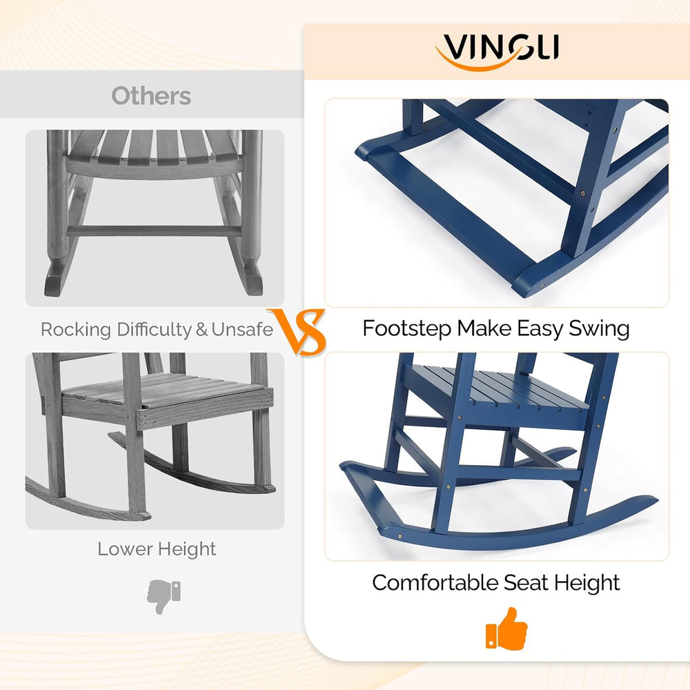 VINGLI Outdoor Rocking Chair with Footrest, Wooden Rocking Chair, Blue