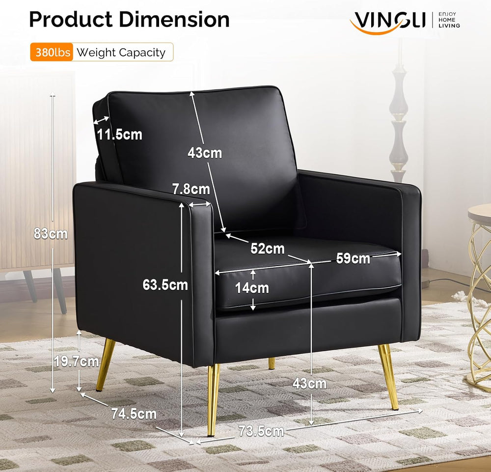 VINGLI Faux Leather Accent Chair with Gold Leg for Living Room, Small Space
