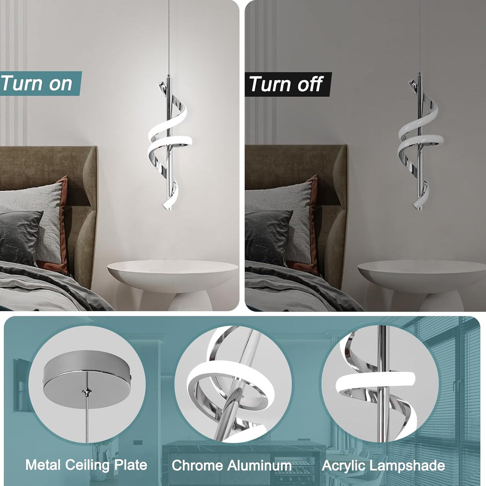 Spiral Led Pendant Light Fixtures, 5500K Cold White Modern Led Pendant Light ...