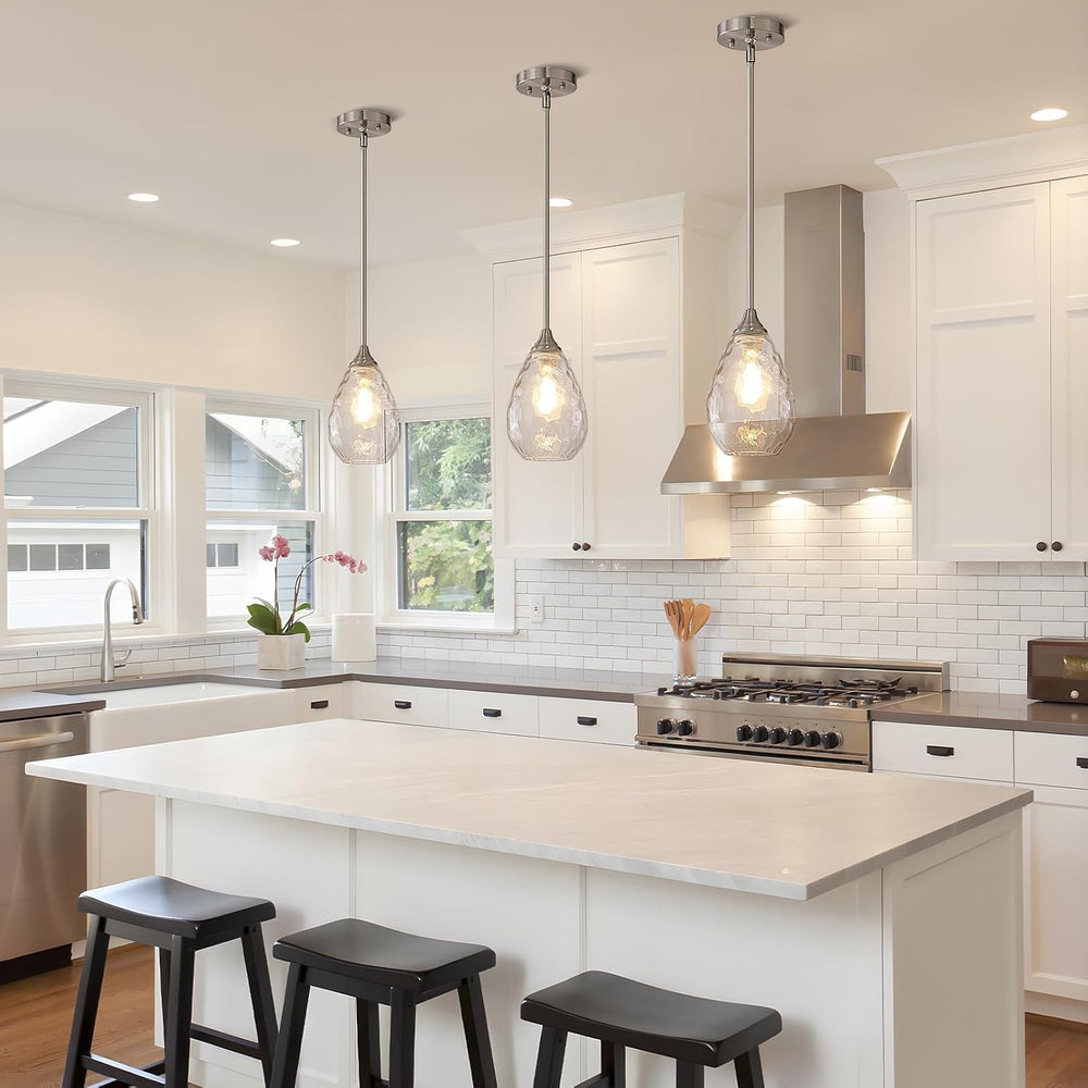 Glass Pendant Lights Kitchen Island, 1-Light Modern Brushed Nickel Pendant Li...