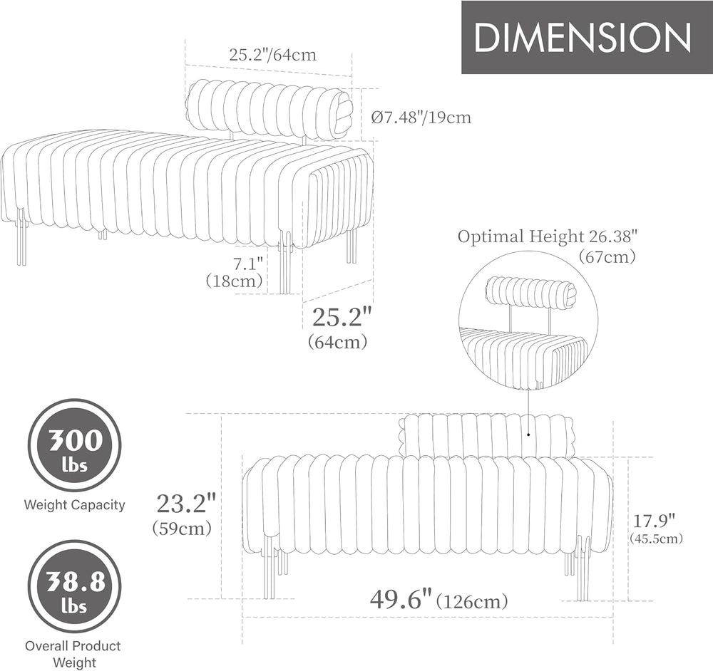 Upholstered Mini Loveseat with Metal Legs, Faux Fur Loveseat Chair with Backr...