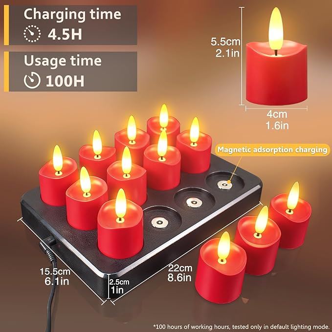 HL Rechargeable Waterproof Tea Lights,100H+ Highly Bright Led Flameless Candl...