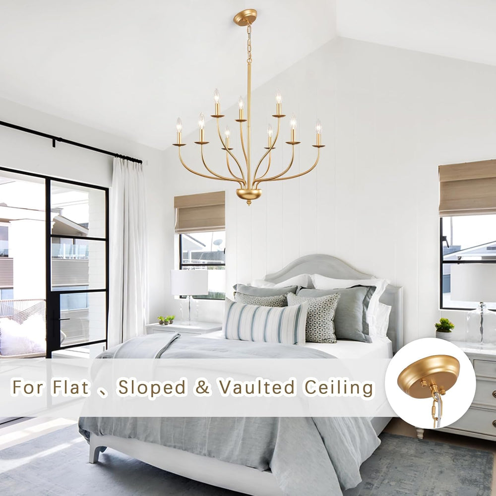 9-Light Gold Chandelier for Dining Room Light Fixtures, Mid Century Modern Fa...