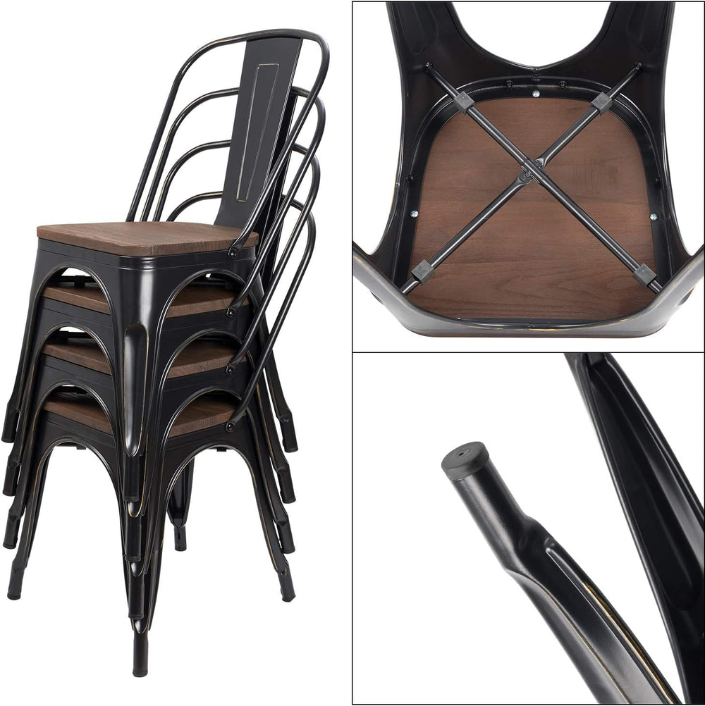 JUMMICO Metal Dining Chair Stackable Industrial Vintage Kitchen Chairs Indoor...