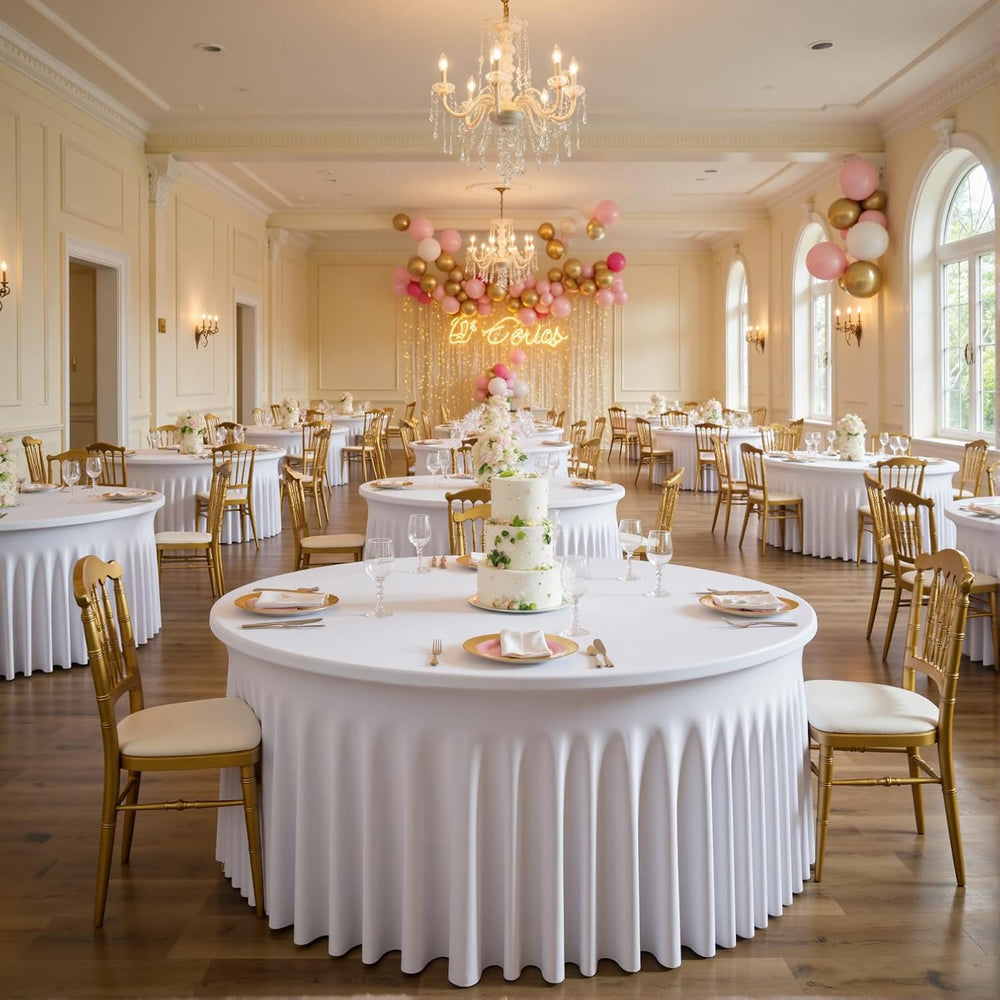 Outpain 6 Pack White Round Spandex Tablecloths for 60in Tables, 120Inch Stret...