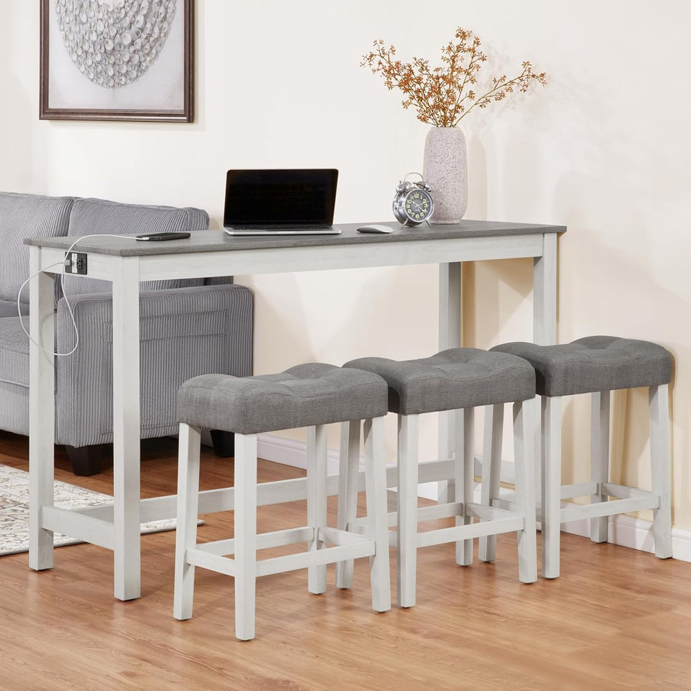 Merax 59 inch Bar Table Set with Power Outlet USB/Type-C, Behind Couch Table ...