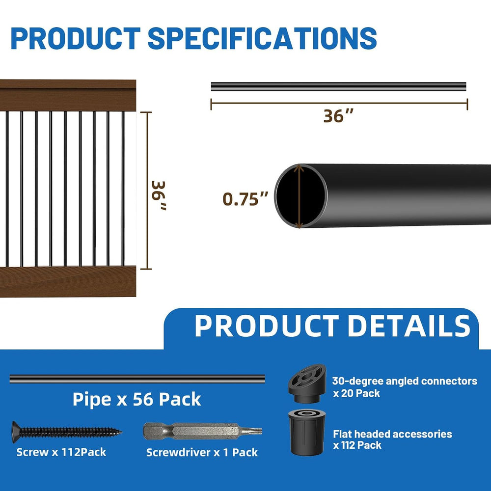 56 Pack 36 inch Aluminum Balusters for Deck Railing,Black Round Metal Spindle...
