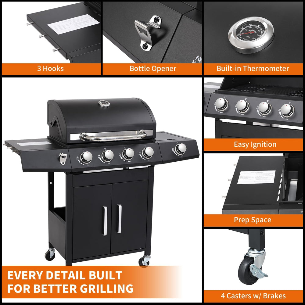 4-Burner Propane Gas Grill & Griddle Combo with Side Burner