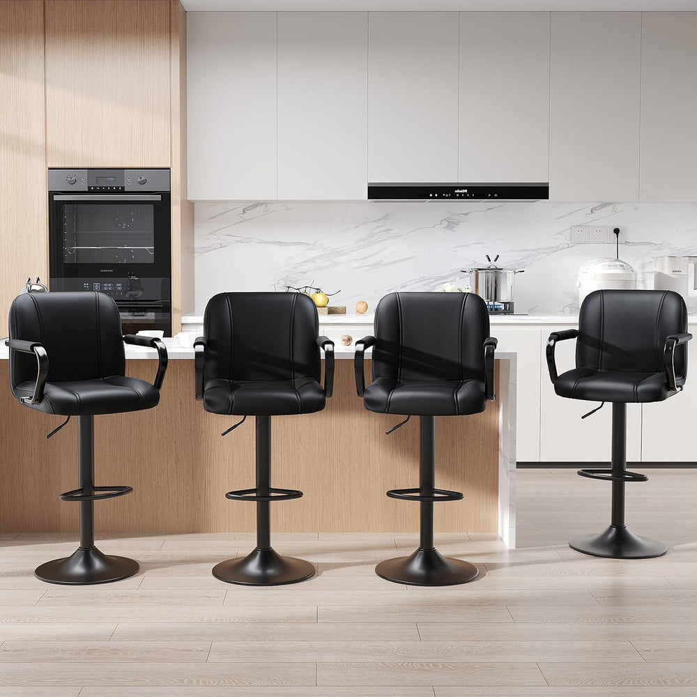 MALOL Bar Stools Set of 1 with Back and Armrest, Swivel PU Leather Kitchen Co...