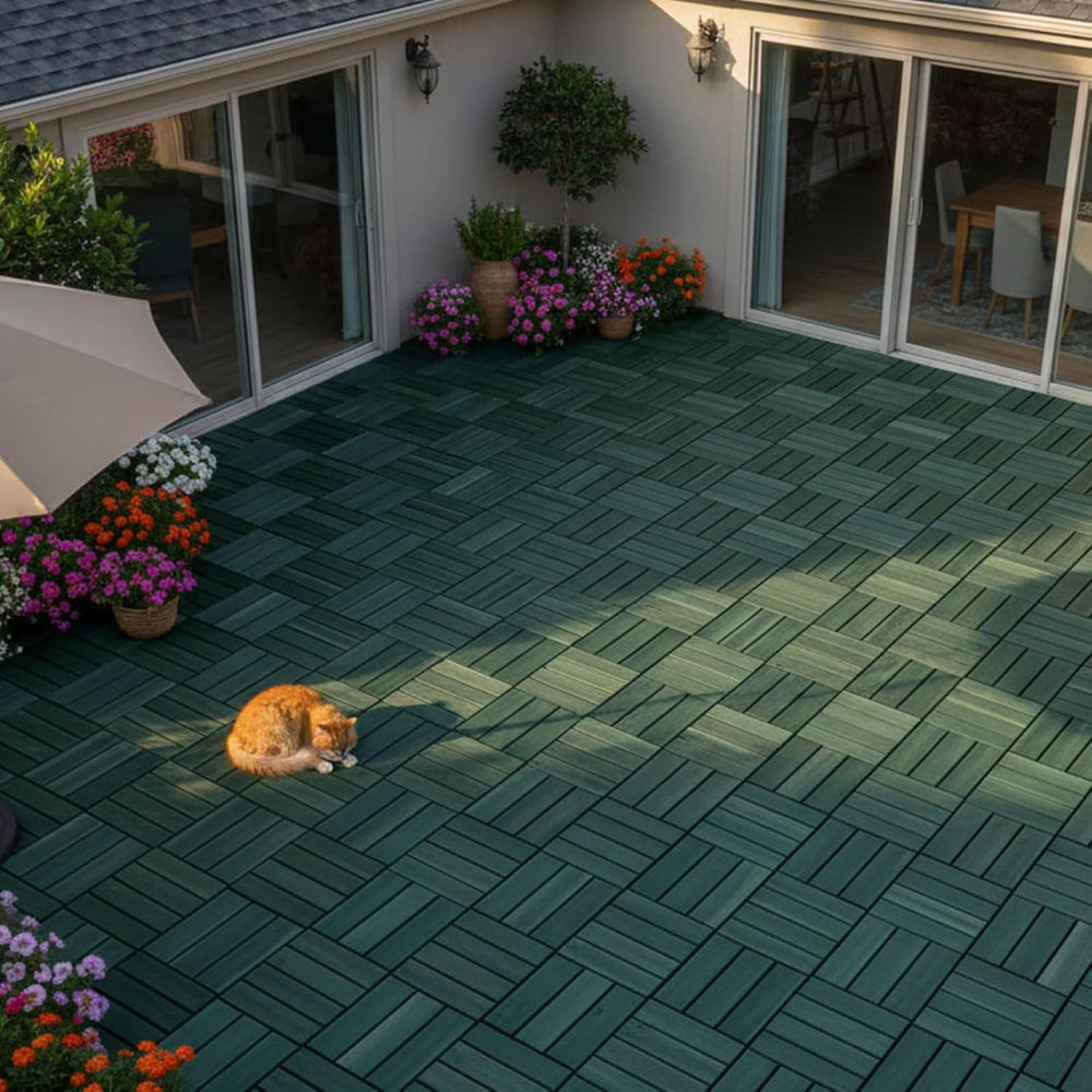 THYOI Premium Deck Tiles, 10 Pcs Patio Flooring - Knysna Green - Crossed
