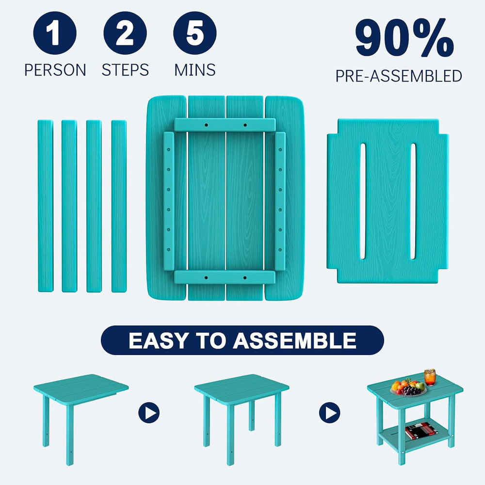 nevilywood 2-Tier Outdoor Side Table, HDPE Patio End Table, Aruba Blue