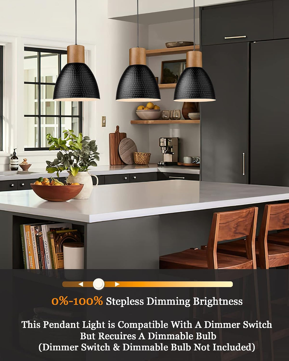 ELYONA 3 Pack Hammered Pendant Lights for Kitchen Island 7” Small Metal Solid...