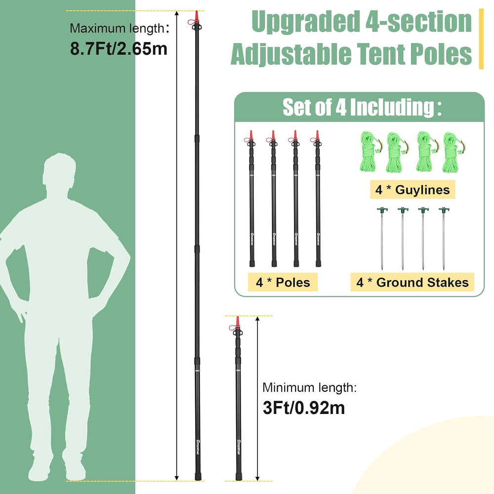 Dreamtrue Tarp Poles Telescoping, Upgraded 4-Section Adjustable Tent Poles, H...
