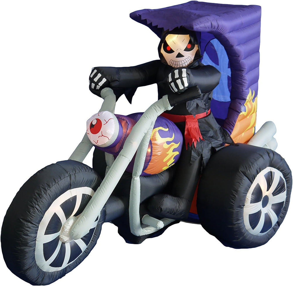 7 FT Long Halloween Inflatable Grim Reaper on Motorcycle