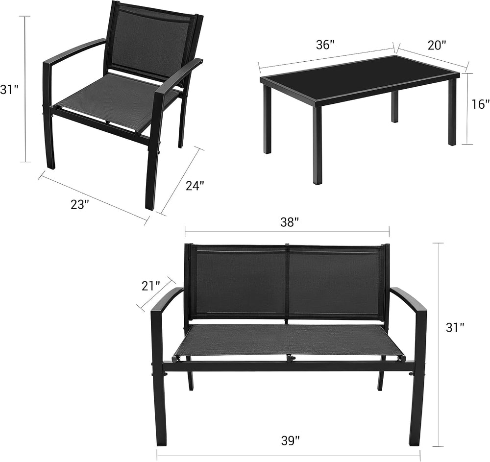 Flamaker 4 Pieces Outdoor Patio Furniture Textilene Modern Conversation Black...