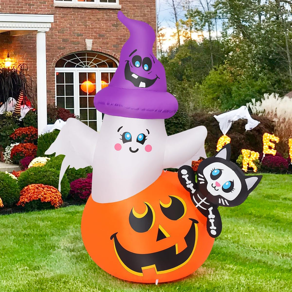 COMIN 5 FT Halloween Inflatables Pumpkin Ghost Cat Outdoor Decorations Blow U...