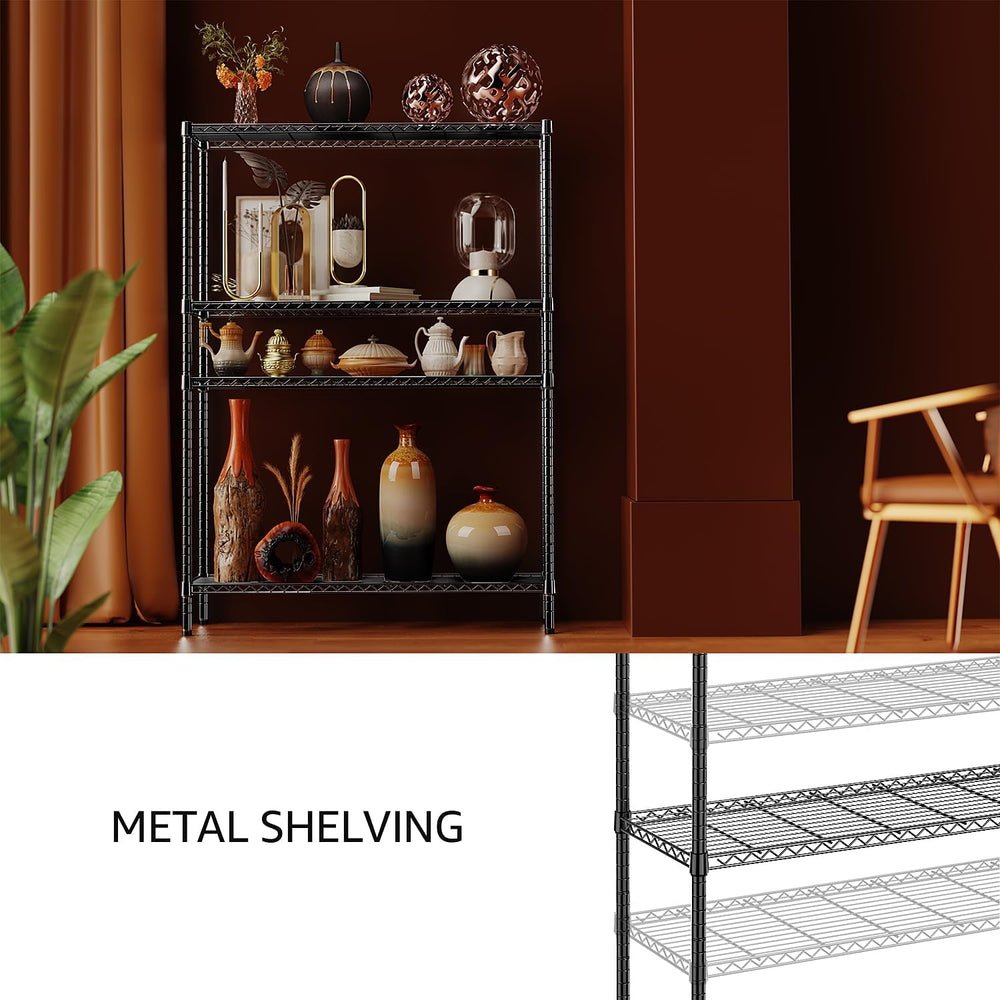 IZEUK 1400 LBS Garage Black Shelving Wide Storage Shelves 4 Tier Adjustable H...
