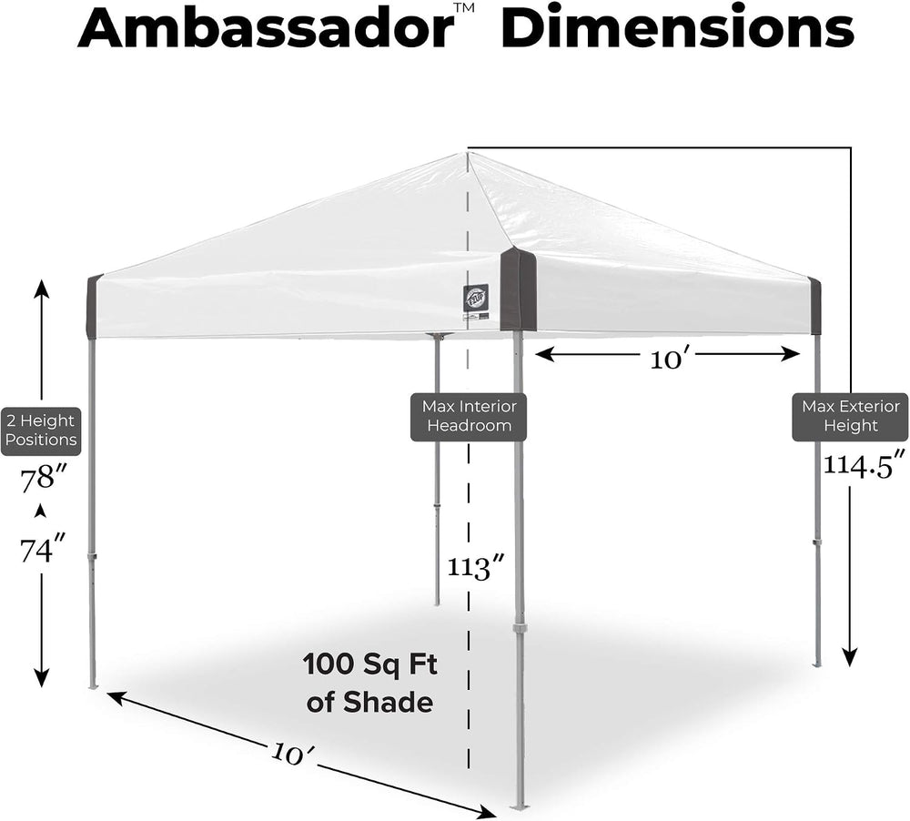 E-Z UP Ambassador Instant Pop Up Canopy Tent, 10' x 10', Roller Bag a...