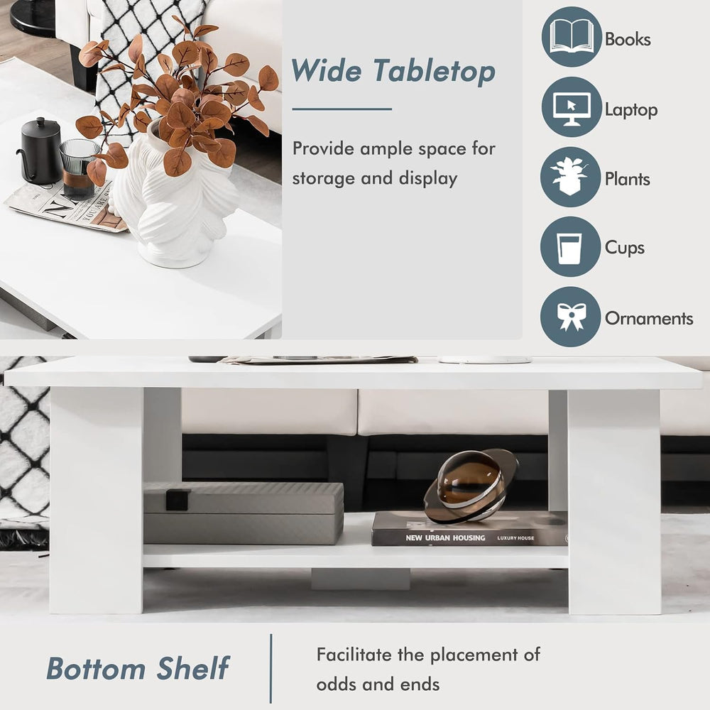 Tangkula 2-Tier Coffee Table, Modern Rectangular Center Cocktail Table with 5...