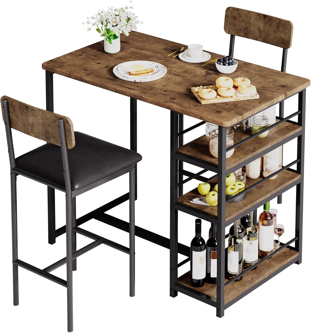 3-Piece Small Bar Table and Chairs Set for 2,Small Dining Table with 2 PU Cus...