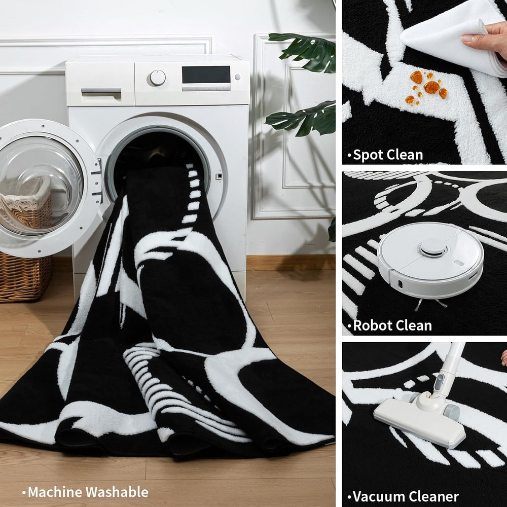 YIHOUSE Black and White Rug Washable 5x7 Area Rugs for Living Room