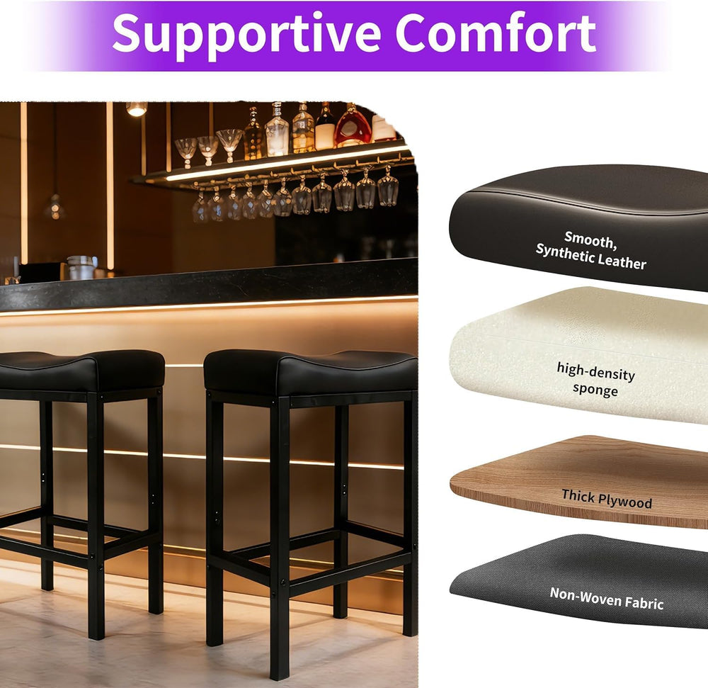 Bar Stools Set of 2, 30 Inch Backless Counter Height Bar Stools with Soft Fau...