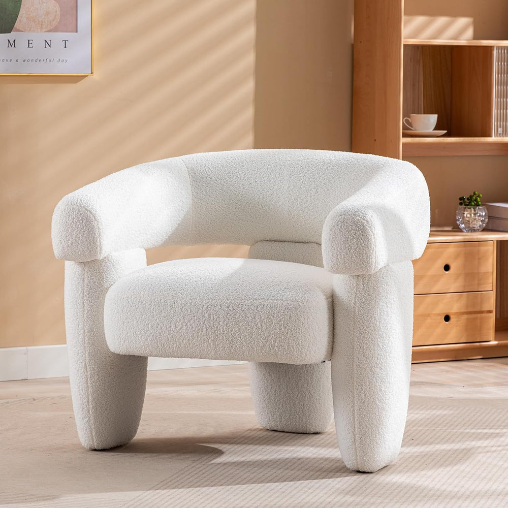 Boucle Barrel Accent Chair Modern Teddy Round Armchair, Cream White