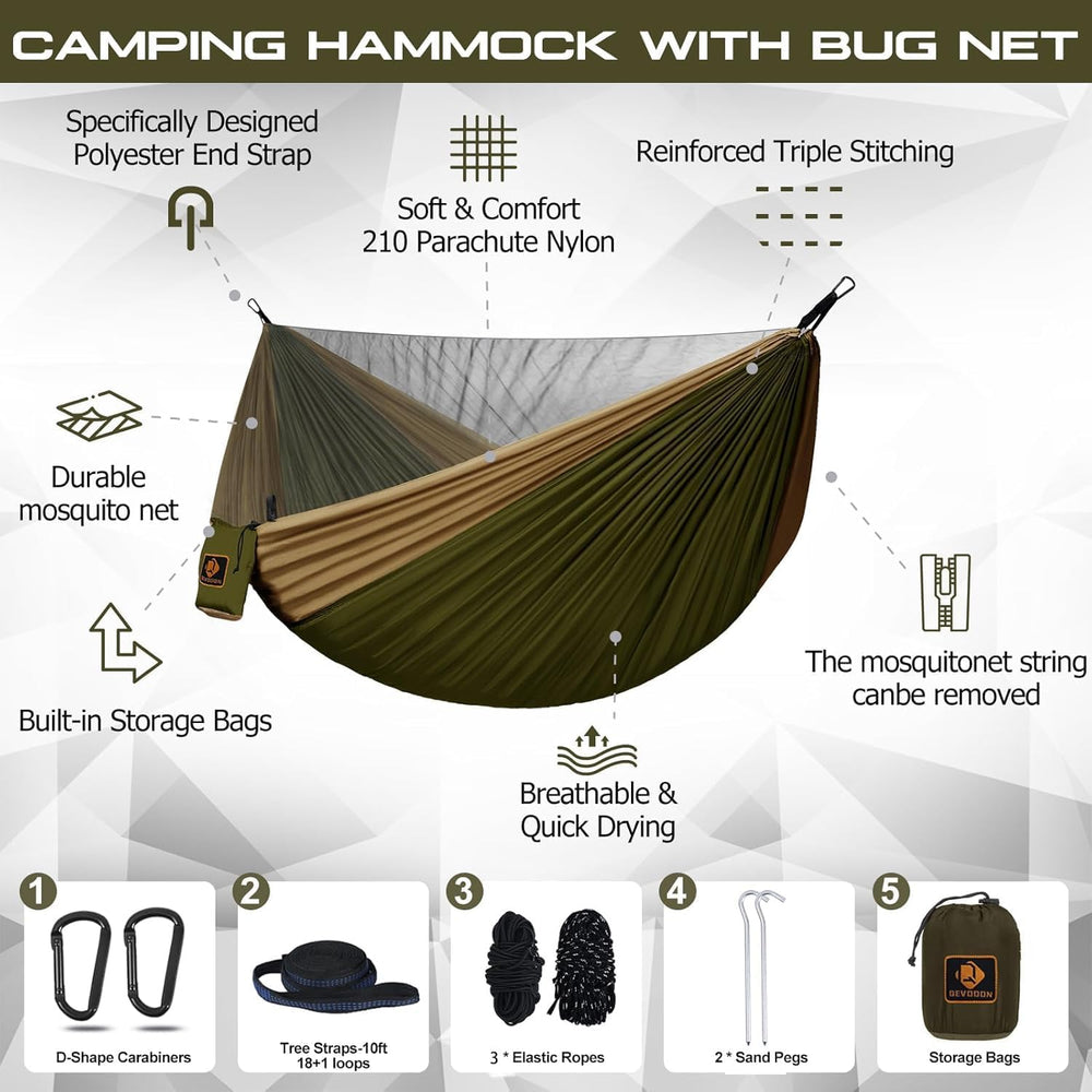 Camping Hammock, Portable Hammocks with Mosquito Net,Lightweight Nylon Parach...